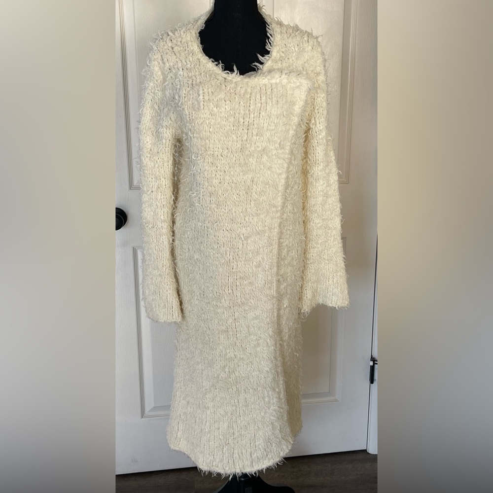 Free People Ivory Fuzzy Sweater Coat